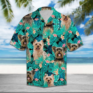Yorkshire Terrier With Plumeria Flowers And Leaves Hawaiian Shirt, Hawaiian Shirt Gift, Christmas Gift