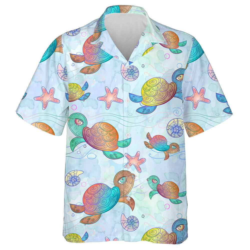 Holographic Sea Turtles With Various Marine Animals Hawaiian Shirt, Hawaiian Shirt Gift, Christmas Gift