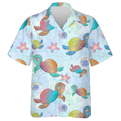 Holographic Sea Turtles With Various Marine Animals Hawaiian Shirt, Hawaiian Shirt Gift, Christmas Gift