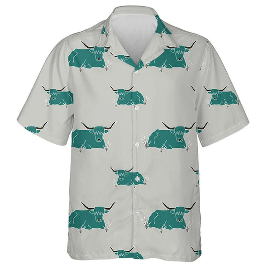 Beautiful Green Highland Cow With Horns Hawaiian Shirt, Hawaiian For Gift