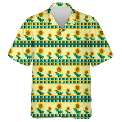 Sunflower Plant Pixel Pattern On Yellow Background Hawaiian Shirt, Hawaiian Shirt Gift, Christmas Gift