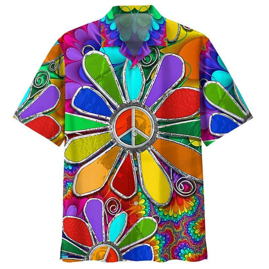 Hippie Peace Sign Colorful Pattern Design Hawaiian Shirt,Hawaiian Shirt Gift, Christmas Gift