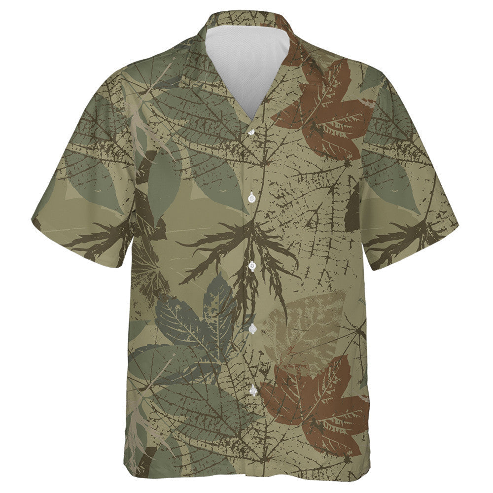 Antique Dark Green Fall Leaf Roots Camo Pattern Hawaiian Shirt, Hawaiian Shirt Gift, Christmas Gift