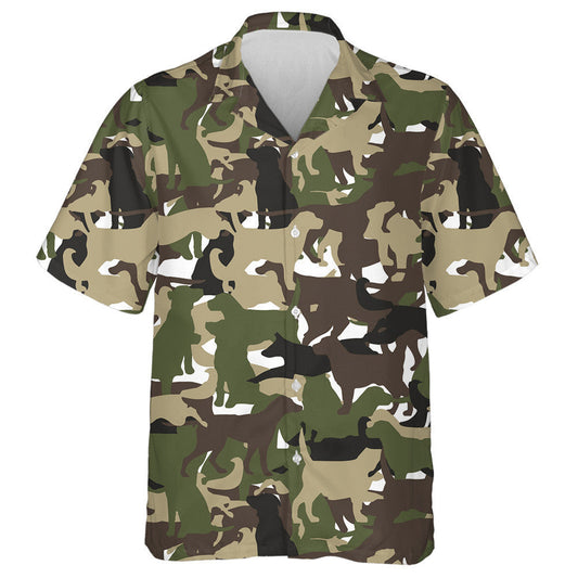 Cute And Playful Dog Silhouette Camo Pattern Hawaiian Shirt, Hawaiian Shirt Gift, Christmas Gift