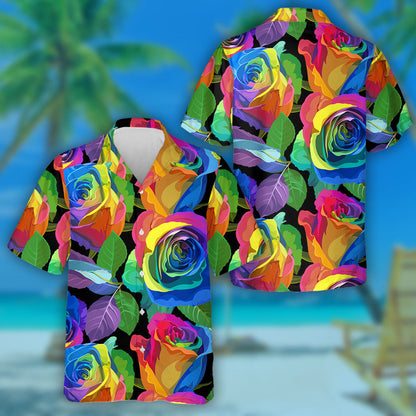 Péinteáil Ola Rósanna Ildaite Ar Chúlra Dubh Léine Haváís, Bronntanas Léine Haváíais, Bronntanas Nollag