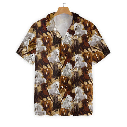 Black Brown White Horses Pattern Hawaiian Shirt, Hawaiian For Gift