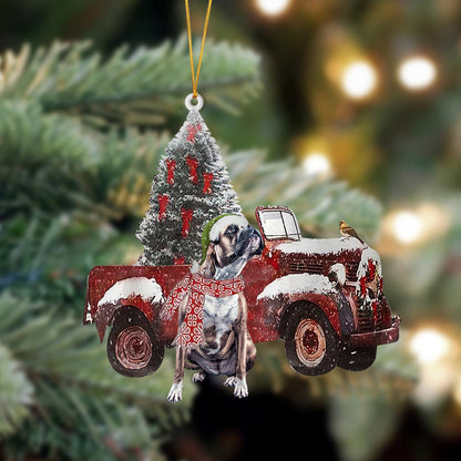 Boxer-Christmas Truck Two Sided Christmas Plastic Hanging Ornament, Christmas Ornament Gift, Christmas Gift, Christmas Decoration