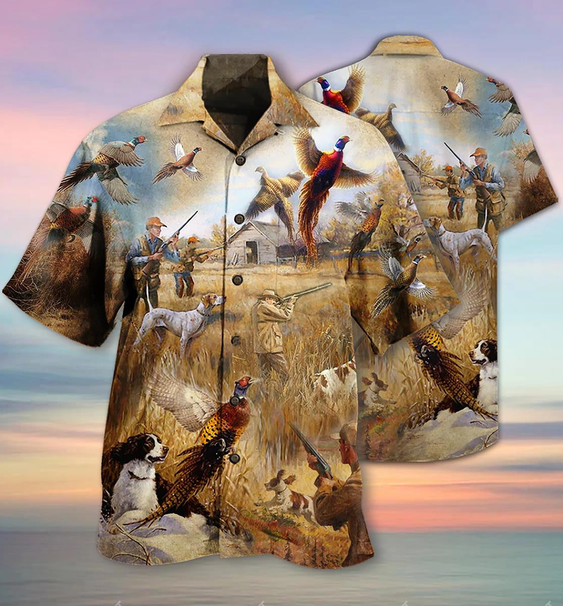 Pheasant Hunting Animals Running Away Hawaiian Shirt,Hawaiian Shirt Gift, Christmas Gift