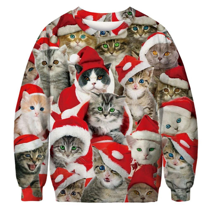 Adorable Cat With Red Hat 3D All Over Print Ugly Christmas Sweater Hoodie All Over Printed,Christmas Ugly Sweater,Christmas Gift,Gift Christmas 2022