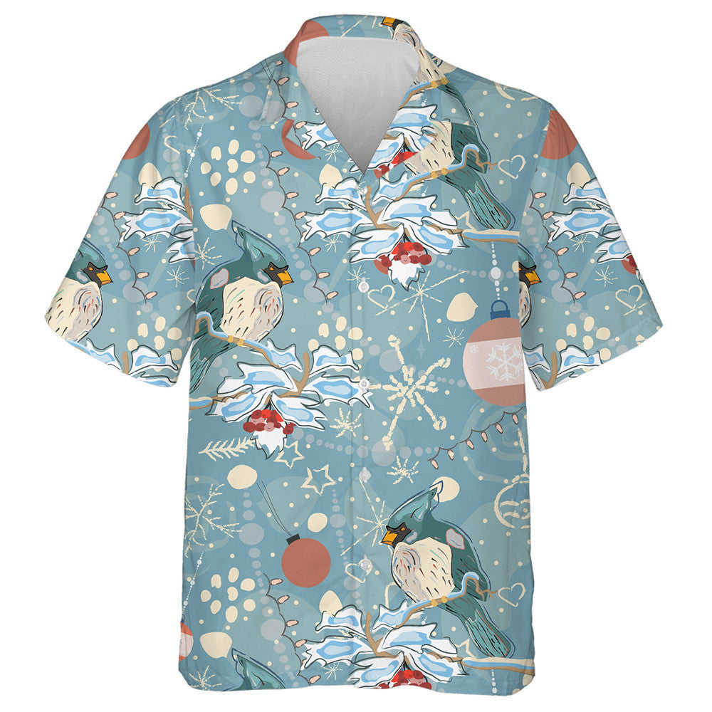 Little Red Cardinal Bird Winter In Woodland Hawaiian Shirt, Hawaiian Shirt Gift, Christmas Gift