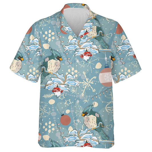 Little Red Cardinal Bird Winter In Woodland Hawaiian Shirt, Hawaiian Shirt Gift, Christmas Gift