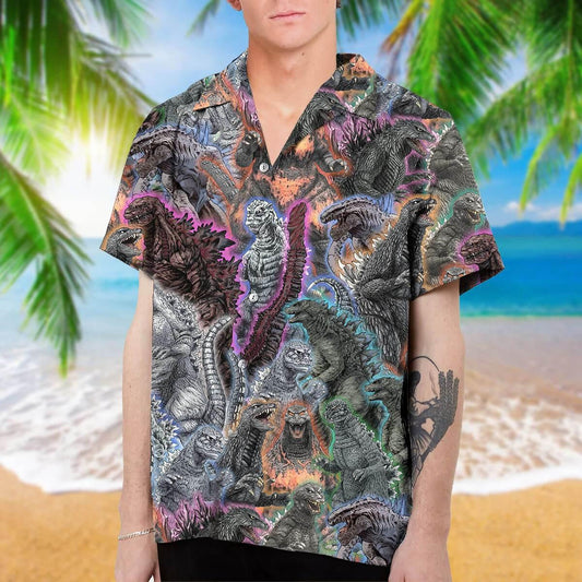 Éabhlóid Giant Godzilla Artwok Léine Haváís, Bronntanas Léine Haváí, Bronntanas Nollag