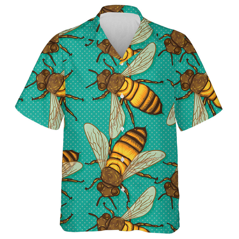 Natural Summer Honey Bees In Green Honeycomb Hawaiian Shirt, Hawaiian Shirt Gift, Christmas Gift