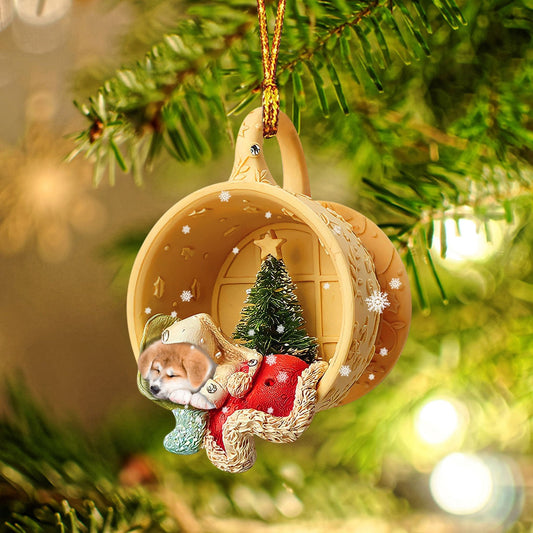 Akita Inu Sleeping in a tiny cup Christmas Holiday-Two Sided Christmas Plastic Hanging Ornament, Christmas Ornament Gift, Christmas Gift, Christmas Decoration