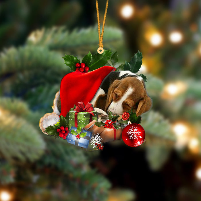 Basset Hound-Sleeping In Hat Two Sides Christmas Plastic Hanging Ornament, Christmas Ornament Gift, Christmas Gift, Christmas Decoration
