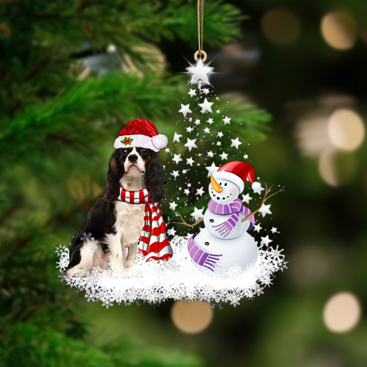 Cavalier King Charles Spaniel-Star Tree Crochta Nollag Plaisteach Crochta Ornáid, Ornáid Nollag Shona, Bronntanas Nollag, Maisiú Nollag
