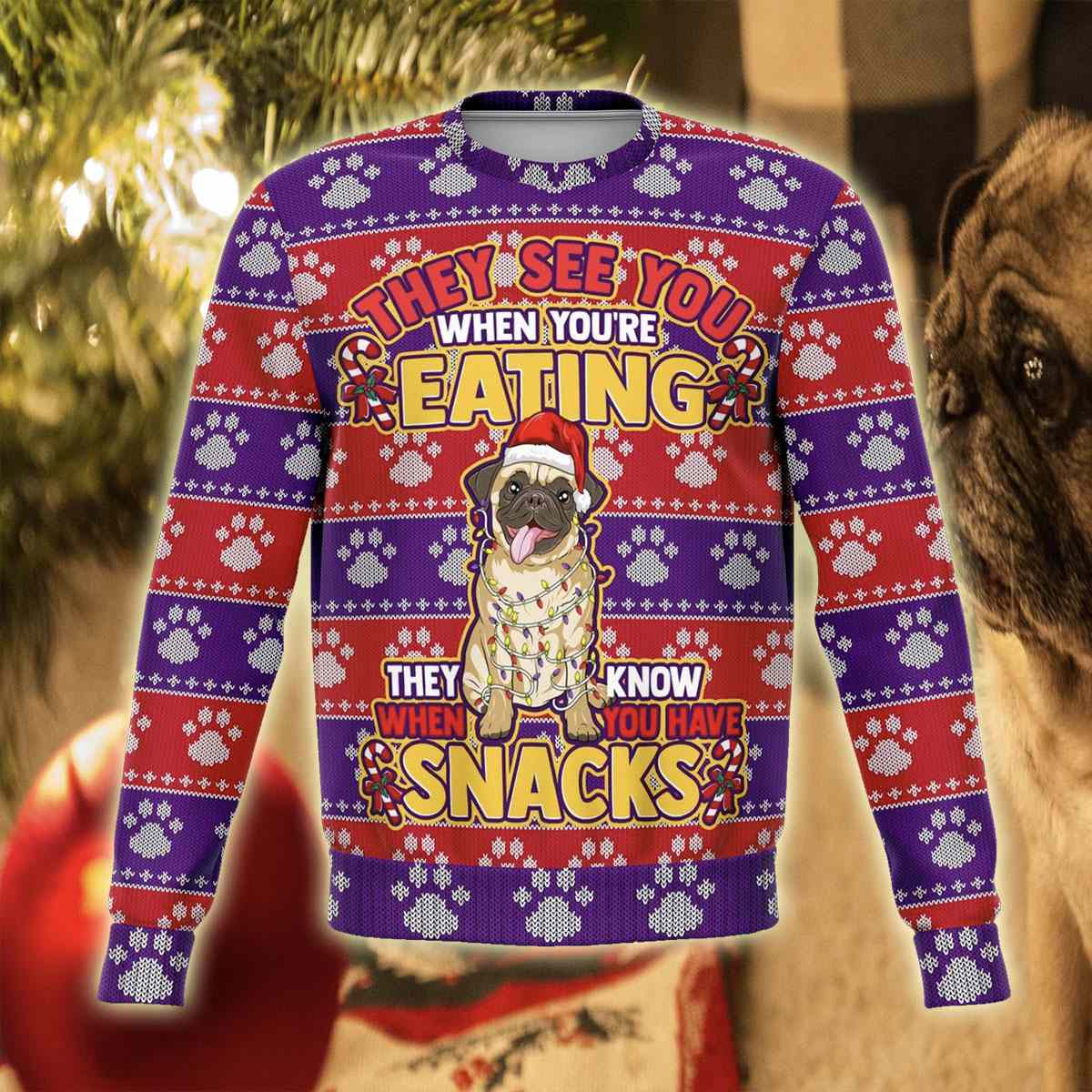 Adorable Pug Snacks 3D All Over Print Ugly Christmas Sweater Hoodie All Over Printed,Christmas Ugly Sweater,Christmas Gift,Gift Christmas 2022