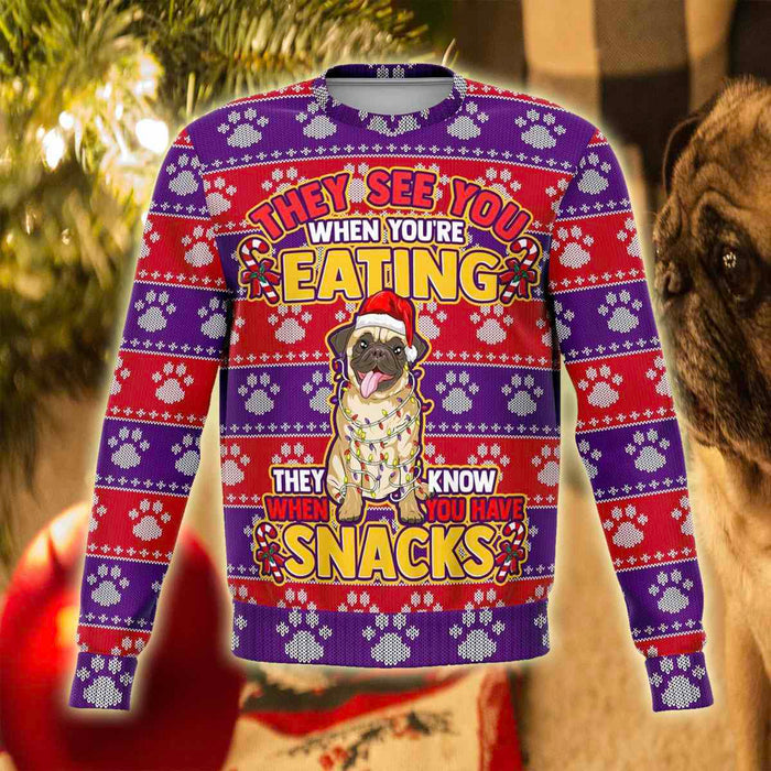 Adorable Pug Snacks 3D All Over Print Ugly Christmas Sweater Hoodie All Over Printed,Christmas Ugly Sweater,Christmas Gift,Gift Christmas 2022
