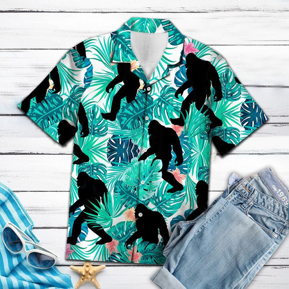 Bigfoot Walking In Tropical Forest Hawaiian Shirt, Hawaiian For Gift