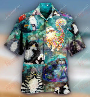 Amazing Furball Cat Unisex Hawaiian Shirt Ocean Short Sleeve Best Hawaiian Shirts Hawaiian Shirts For Men, Hawaiian Shirt Christmas Gift