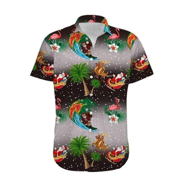 Merry Christmas Santa Claus And Flamingo Vintage Style Design Hawaiian Shirt, Hawaiian Shirt Gift, Christmas Gift