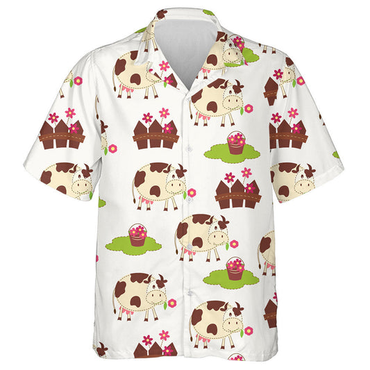Cute Cow And Fence With Flower Bucket Hawaiian Shirt, Hawaiian Shirt Gift, Christmas Gift