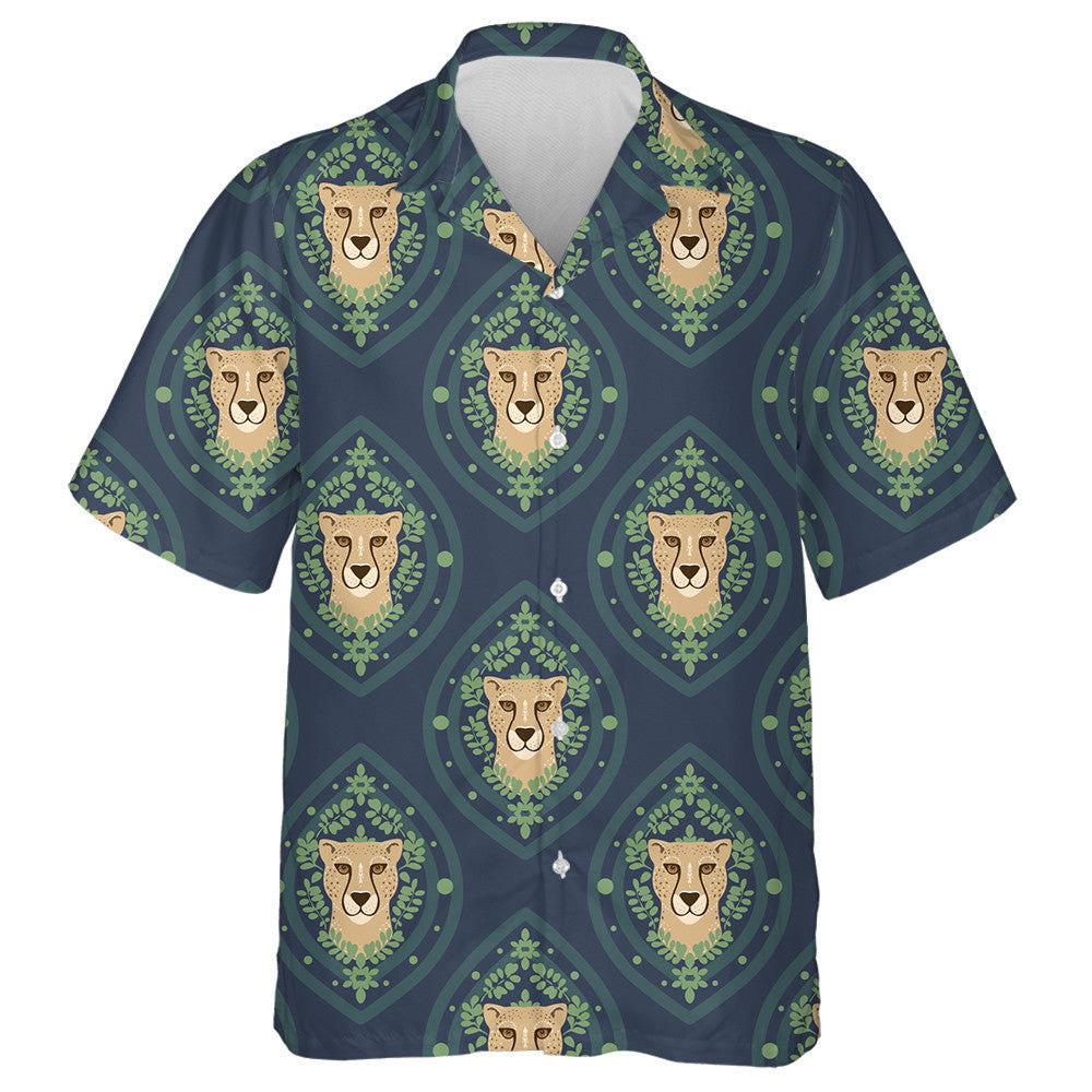 Spotaí Liopard Nua-Aimseartha Trendy Le Duilleoga ar Léine Navy Gorm Haváis, Bronntanas Léine Haváís, Bronntanas Nollag