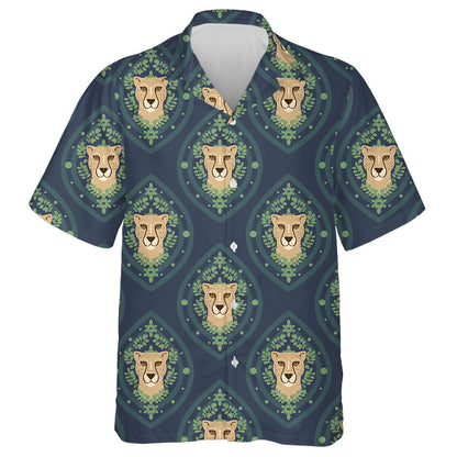 Spotaí Liopard Nua-Aimseartha Trendy Le Duilleoga ar Léine Navy Gorm Haváis, Bronntanas Léine Haváís, Bronntanas Nollag