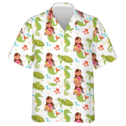 Mermaid Turtle Seahorse Marine And Ocean Hawaiian Shirt,Hawaiian Shirt Gift, Christmas Gift
