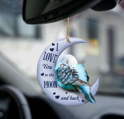 Budgie moon back gift for bird lover two sided ornament, Happy Christmas Ornament, Christmas Gift, Christmas Decoration