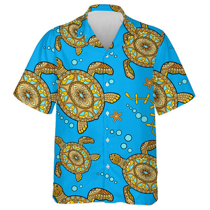 Sea Turtles Decorative And Flower On Blue Hawaiian Shirt, Hawaiian Shirt Gift, Christmas Gift
