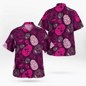 Funny Sugar Skulls Pink Theme Design Hawaiian Shirt,Hawaiian Shirt Gift, Christmas Gift