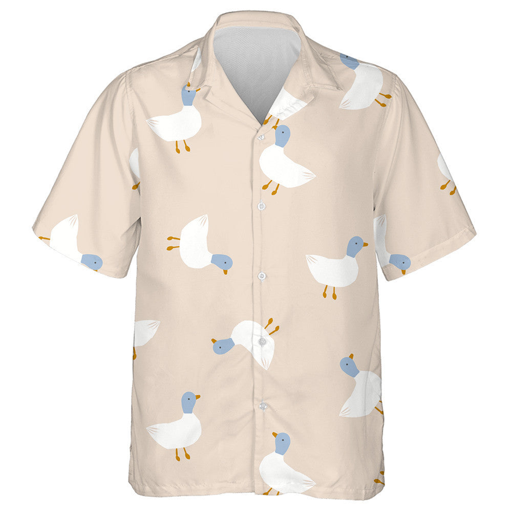 Hand Drawn Cute Ducks On Beige Background Hawaiian Shirt, Hawaiian Shirt Gift, Christmas Gift