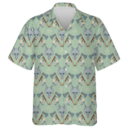Native American With Wolf And Axes Hawaiian Shirt,Hawaiian Shirt Gift, Christmas Gift