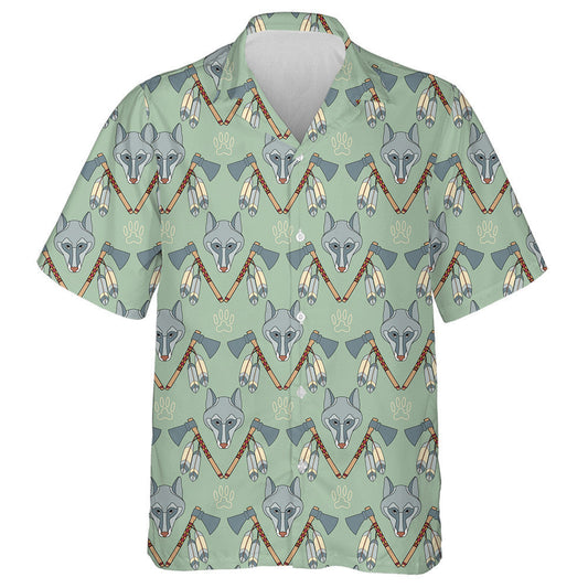 Native American With Wolf And Axes Hawaiian Shirt,Hawaiian Shirt Gift, Christmas Gift
