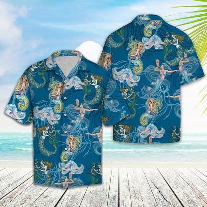 Lovely Mermaid With Marine Creature Under Ocean Hawaiian Shirt, Hawaiian Shirt Gift, Christmas Gift