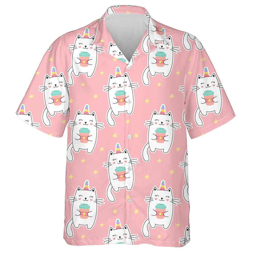 Sweet Cat Unicorn And Cup Of Coffee Hawaiian Shirt,Hawaiian Shirt Gift, Christmas Gift