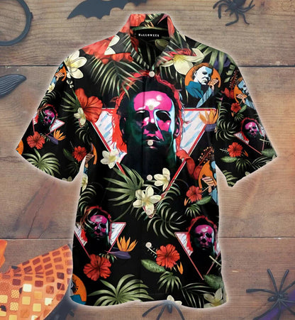 Horror Skull Geometry With Tropical Plants Hawaiian Shirt, Hawaiian For Gift