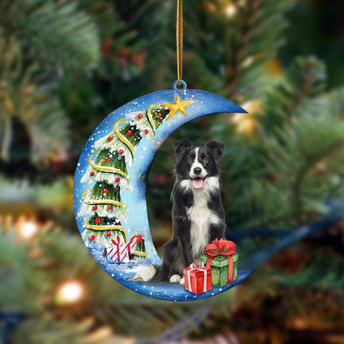 Border Collie Sit On The Blue Moon-Two Sided Christmas Plastic Hanging Ornament, Christmas Ornament Gift, Christmas Gift, Christmas Decoration