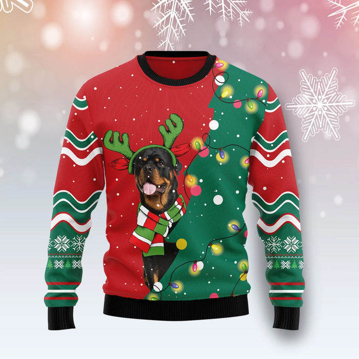 Rottweiler Christmas Tree unisex womens & mens, couples matching, friends, funny family ugly christmas holiday sweater gifts,Christmas Ugly Sweater