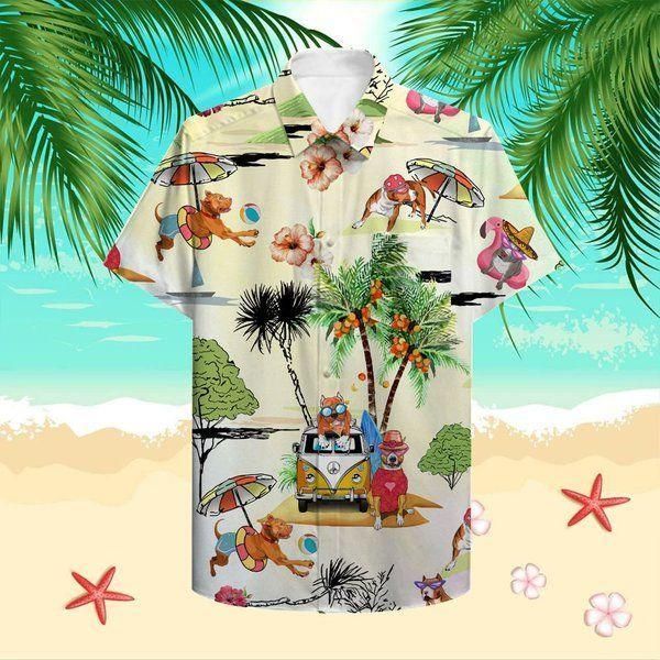 Beach Hawaii Pitbull Hawaiian Shirt,Hawaiian Shirt Gift, Christmas Gift