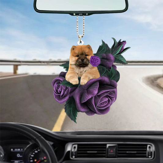 Chow Chow In Purple Rose Car Hanging Ornament, Christmas Decoration