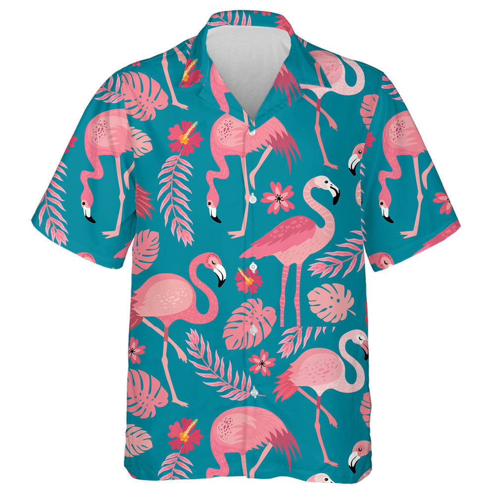 Flamingos Bándearg i Suímh Éagsúla le Duilleoga Tropacha Léine Haváís, Bronntanas Léine Haváís, Bronntanas Nollag