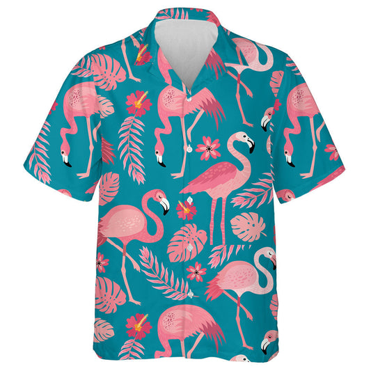 Flamingos Bándearg i Suímh Éagsúla le Duilleoga Tropacha Léine Haváís, Bronntanas Léine Haváís, Bronntanas Nollag