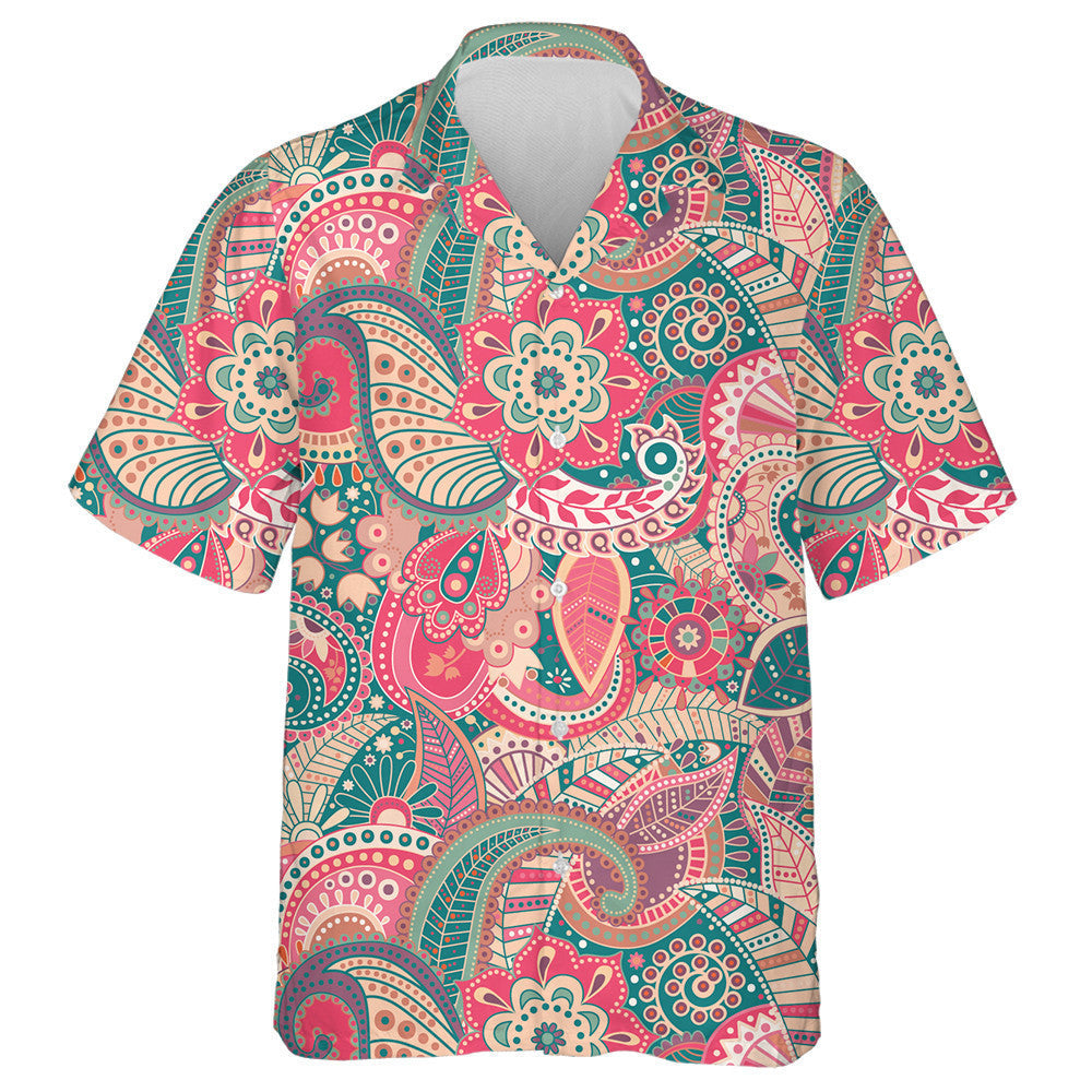 Dath Éadrom Bláthanna Glasa Agus Bándearg Dearadh Paisley Léine Haváís, Bronntanas Léine Haváís, Bronntanas Nollag