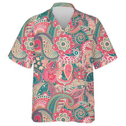 Dath Éadrom Bláthanna Glasa Agus Bándearg Dearadh Paisley Léine Haváís, Bronntanas Léine Haváís, Bronntanas Nollag