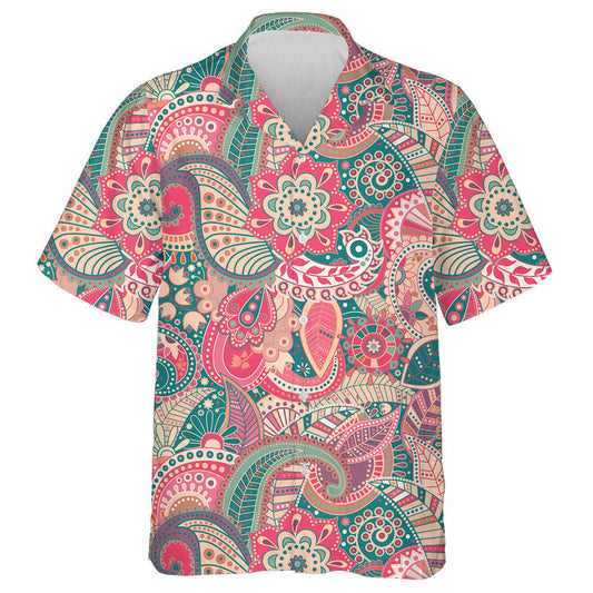 Dath Éadrom Bláthanna Glasa Agus Bándearg Dearadh Paisley Léine Haváís, Bronntanas Léine Haváís, Bronntanas Nollag