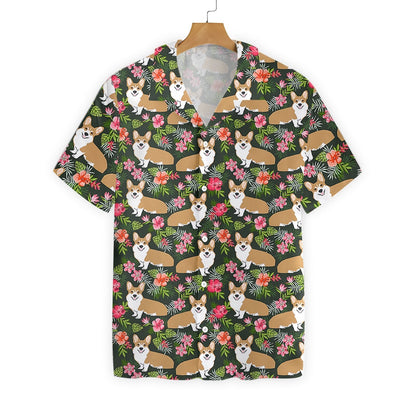 Into Pet Corgi Tropical Flower Design Hawaiian Shirt, Hawaiian For Gift