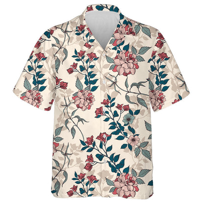 Romantic Flowers Foliage Pattern On Beige Background Hawaiian Shirt, Hawaiian Shirt Gift, Christmas Gift