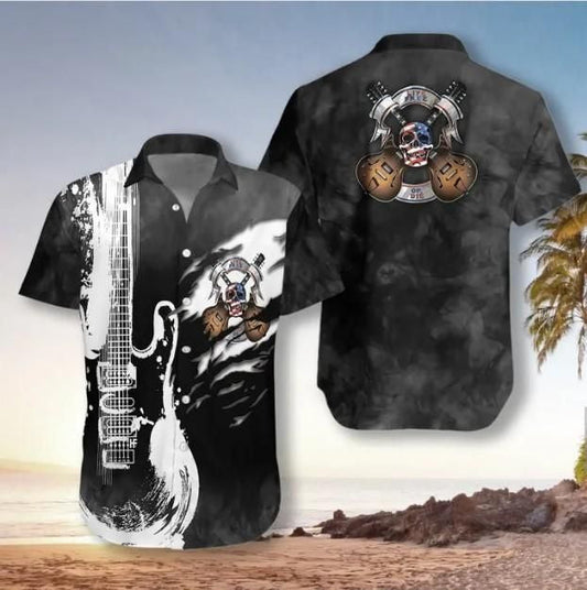 Black And White Electric Guitar Free Hawaiian Shirt, Hawaiian For Gift